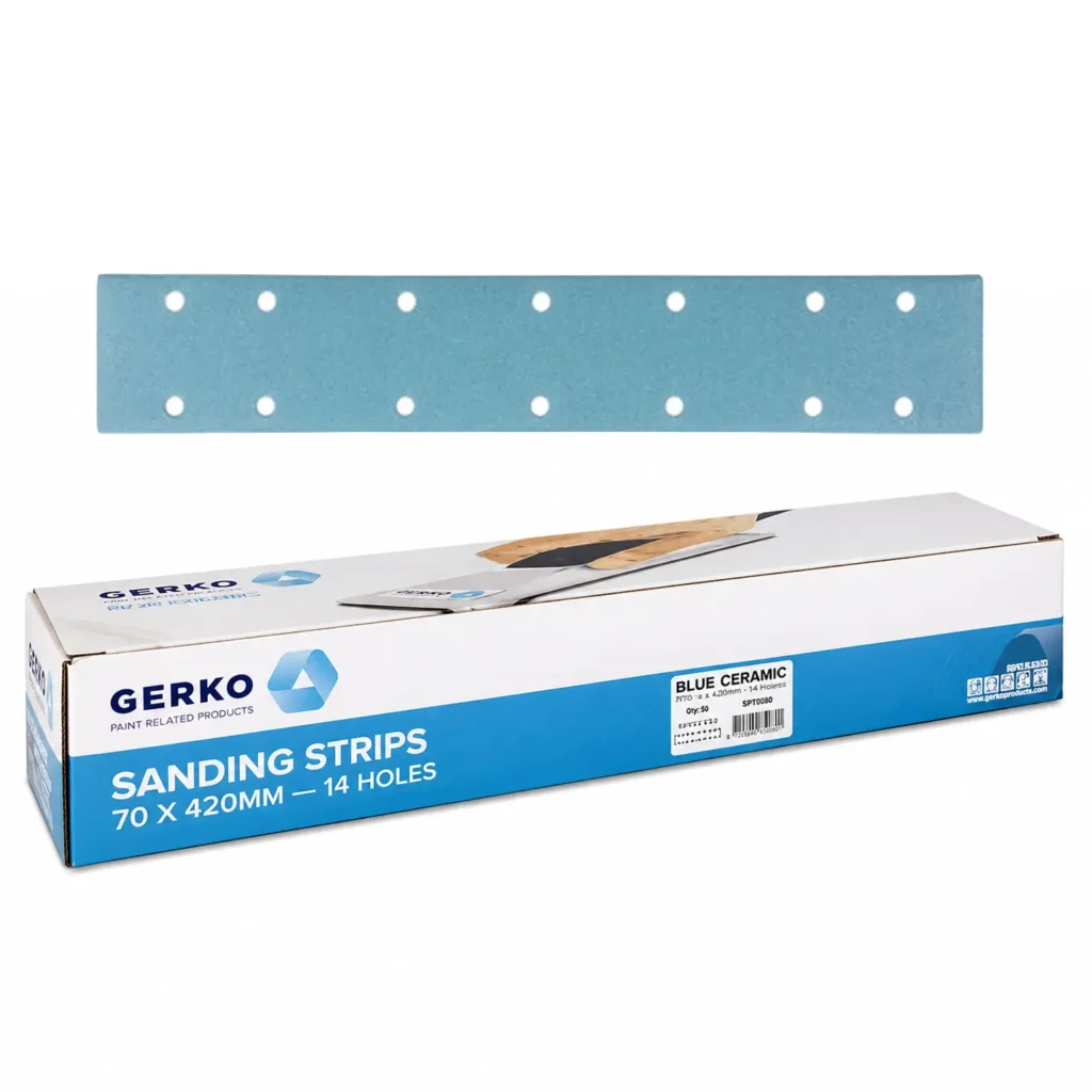 Шкурка за ренде велкро лента Gerko Blue Ceramic 70 x 420 мм, 14 отвора – 50 бр. кутия